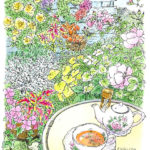 ローズカフェに行ってみる。秋バラにはまだ少し早かったようだ。花に囲まれて紅茶をいただく。